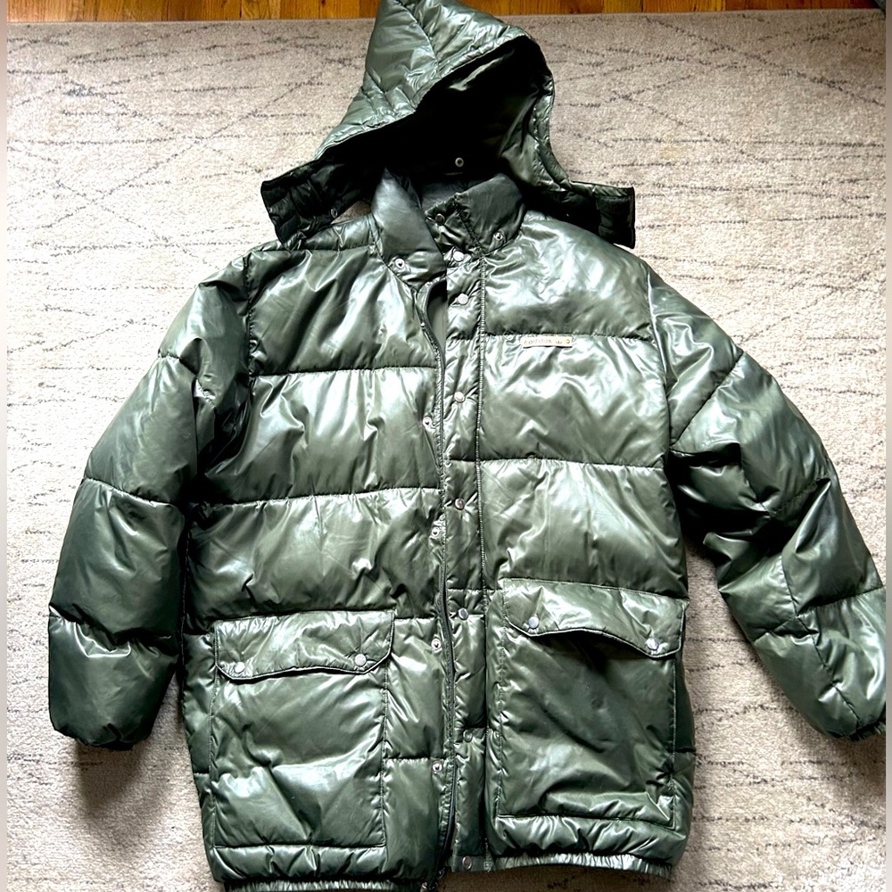 Adidas olive Padded Funnel Neck Down jacket / coat With detachable hood size -M